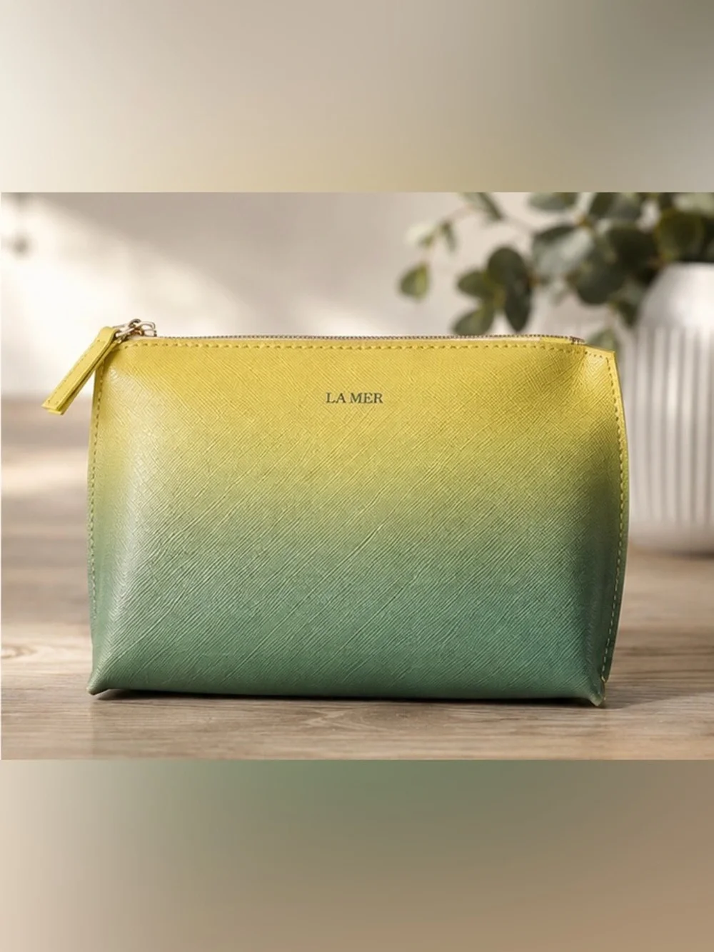 La Mer Yellow to Green Ombré Gradient Cosmetic Makeup Pouch
